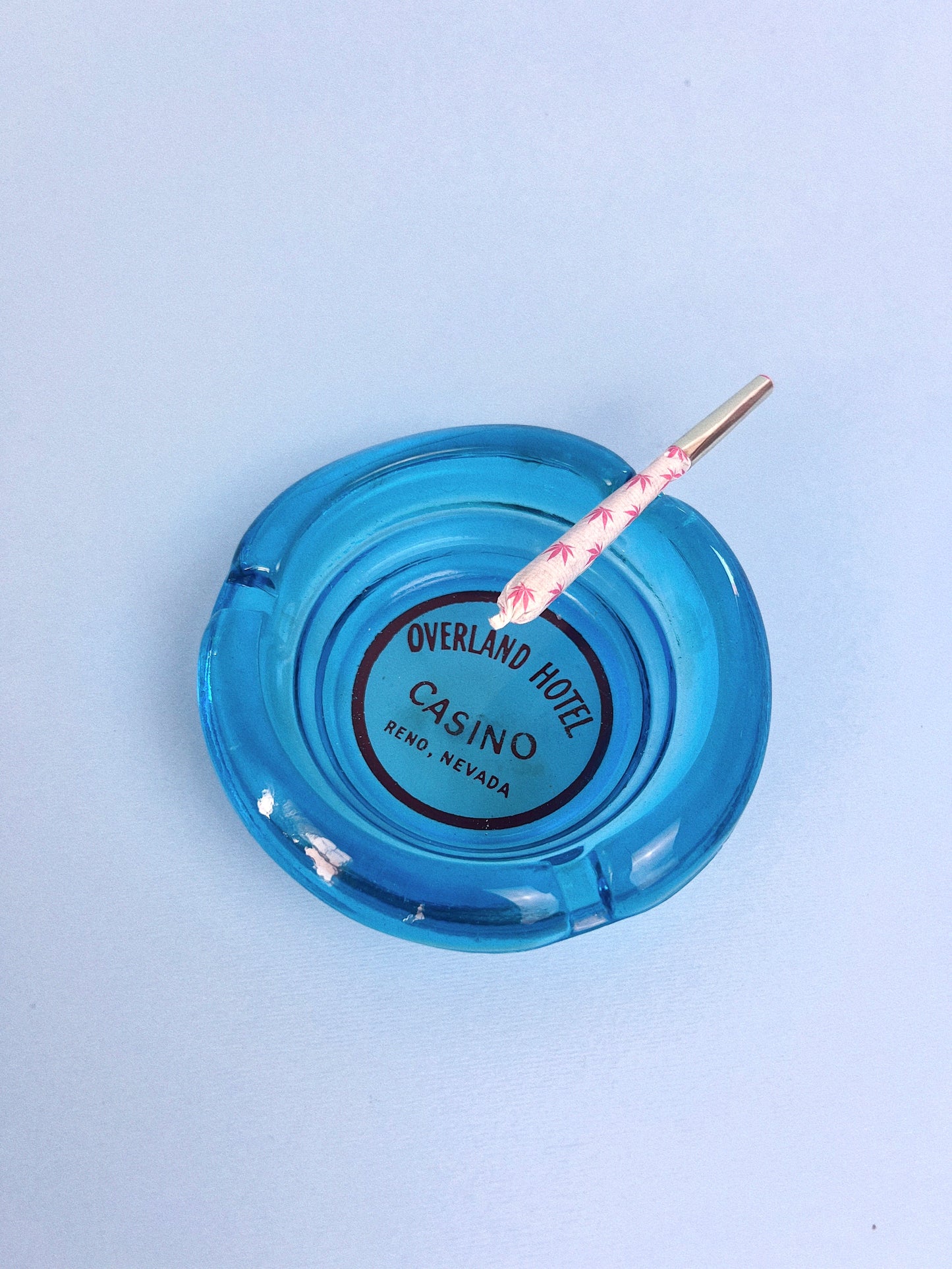 Vintage Overland Hotel Casino - Reno Nevada Blue Ashtray