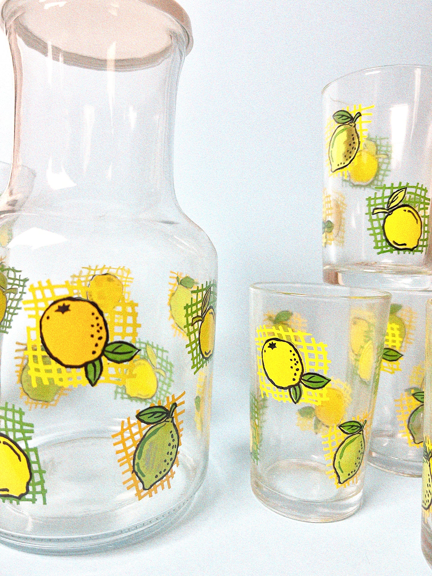 Vintage Lemonade Set, Carafe + 4 Glasses