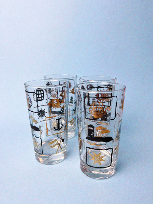Vintage Nautical Glasses, Set of 4 | Dominion Glass