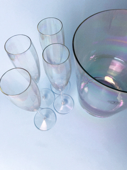Vintage Rainbow Hand Blown, Toscany Collection - Lustre + Optic Crystal Champagne Bar Set