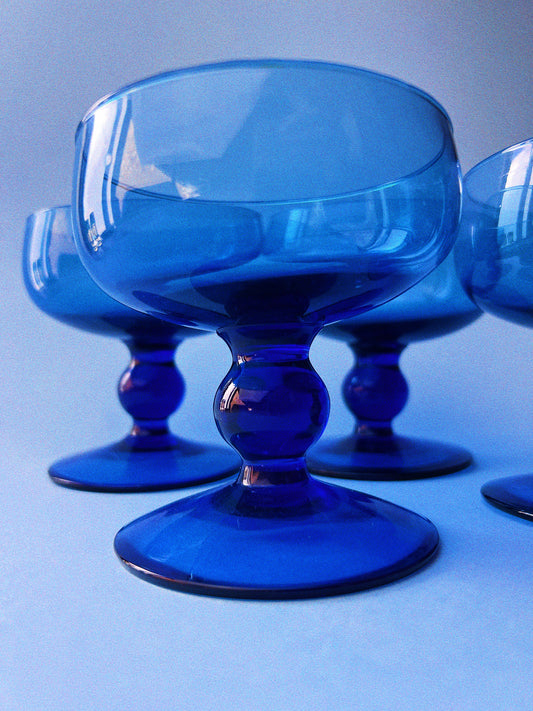 Vintage Azul Coupe Glasses, Set of 4 | Cobalt Blue