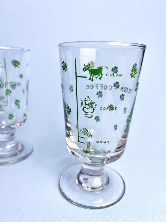 Vintage Irish Coffee Footed Glasses with Recipe Label, Set of 2