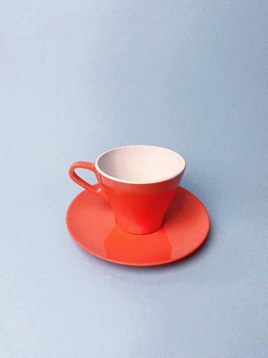 Vintage Melamine Teacup + Saucer | Coral