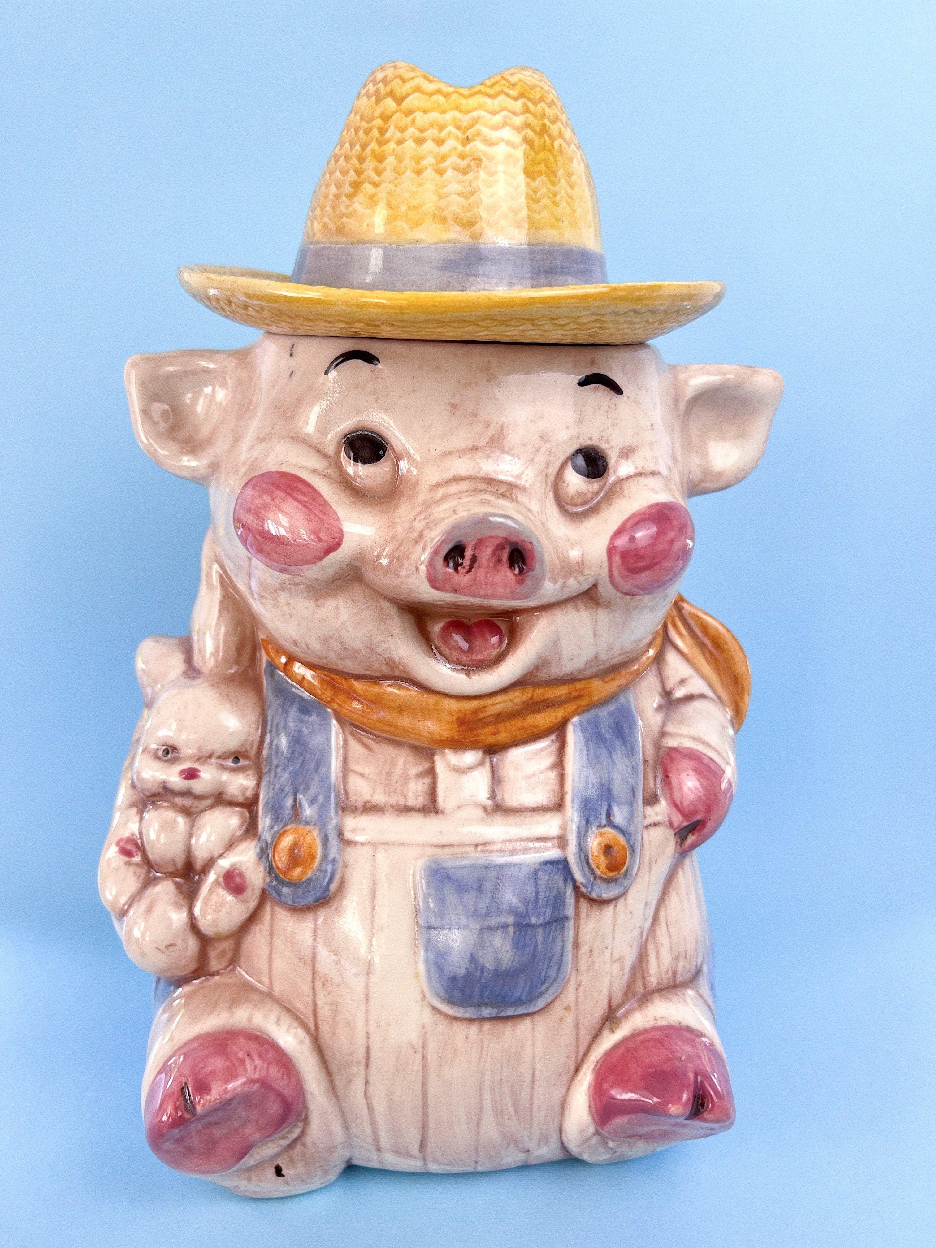 Vintage Treasure Craft Farmer Pig Cookie Jar | 1960s American