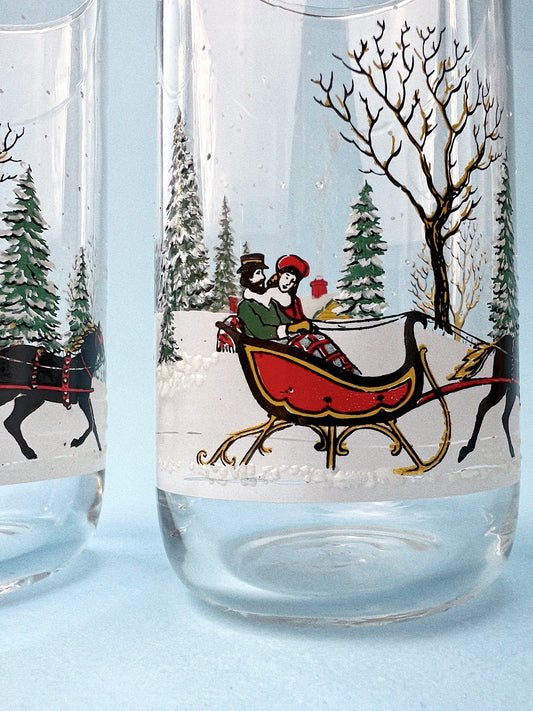 Snowy Sleigh Ride Glasses, Set of 2