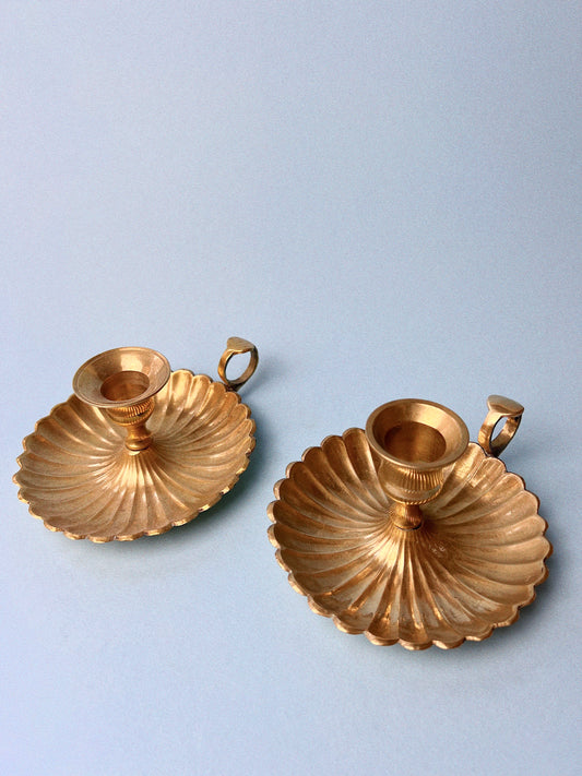 Praire Scalloped, Finger Loop Brass Candle Holder