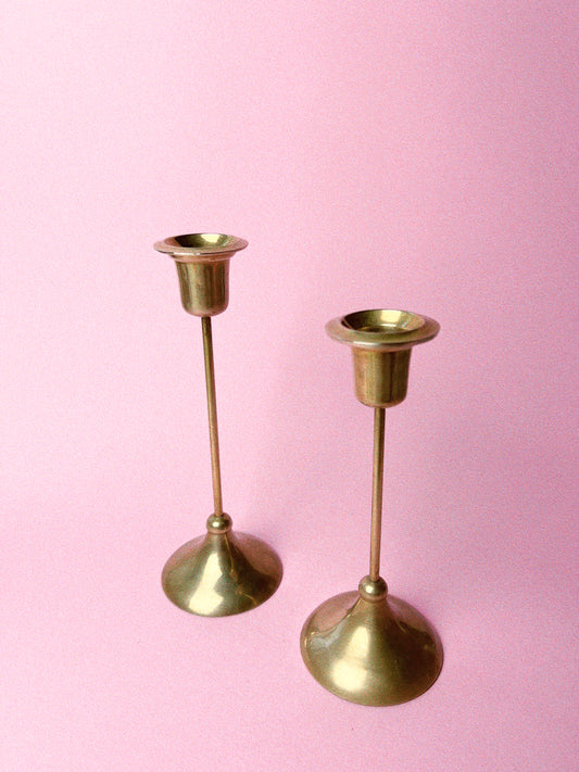 Lumière Brass Candlestick Holders, Set of 2