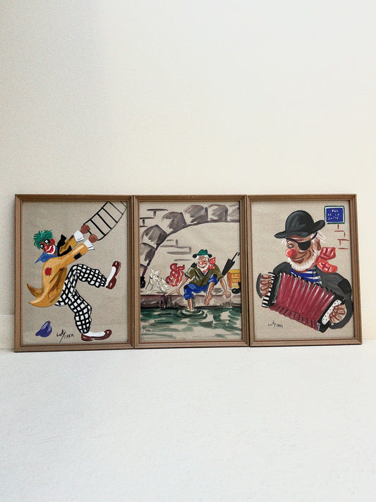 Luky Paris Clowns | Original Watercolour Paintings, Set of 3