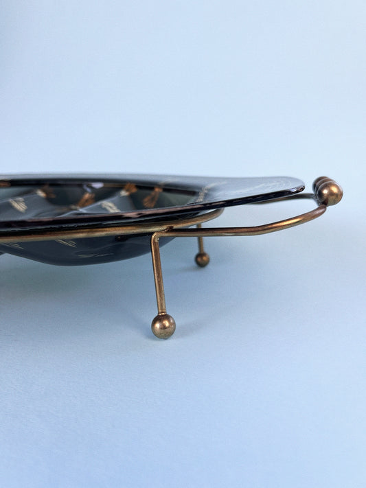 Houze Art Gold Gild Dragonfly Serving Sectioned Tray with Stand