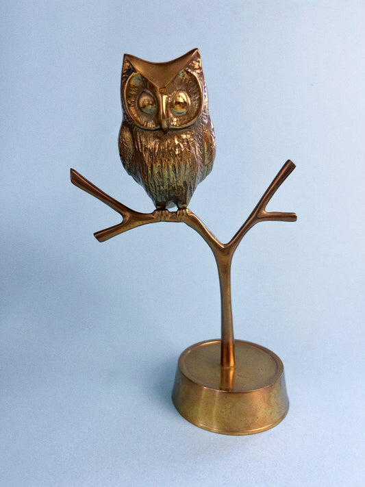 Vintage Brass Owl on Perch