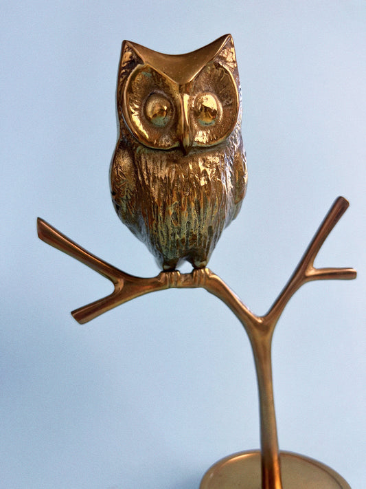 Vintage Brass Owl on Perch