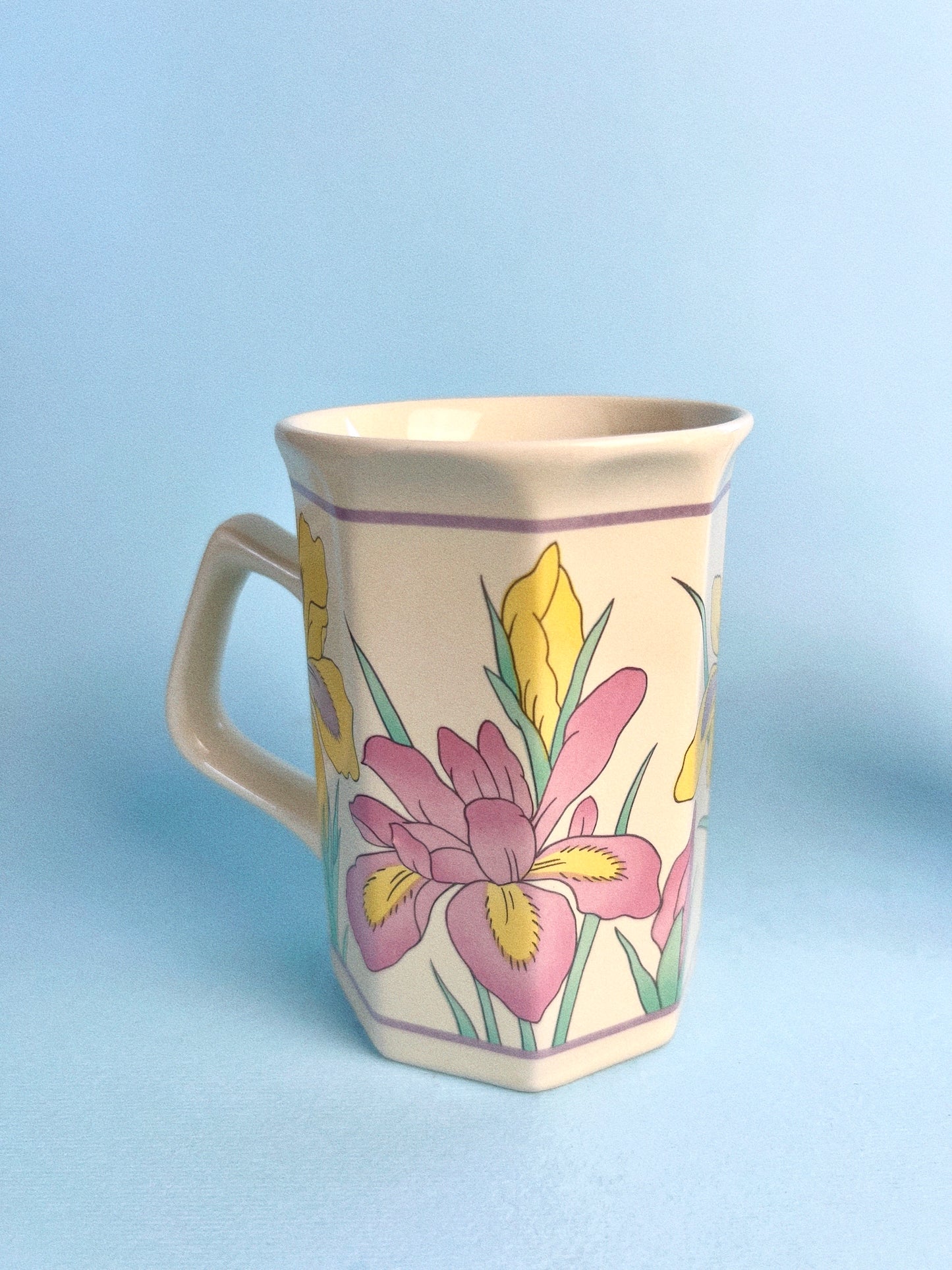 Pastel Iris Flower Octagonal Mugs, Set of 2