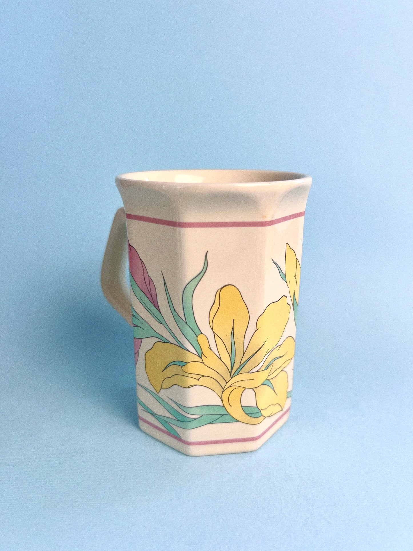 Pastel Iris Flower Octagonal Mugs, Set of 2