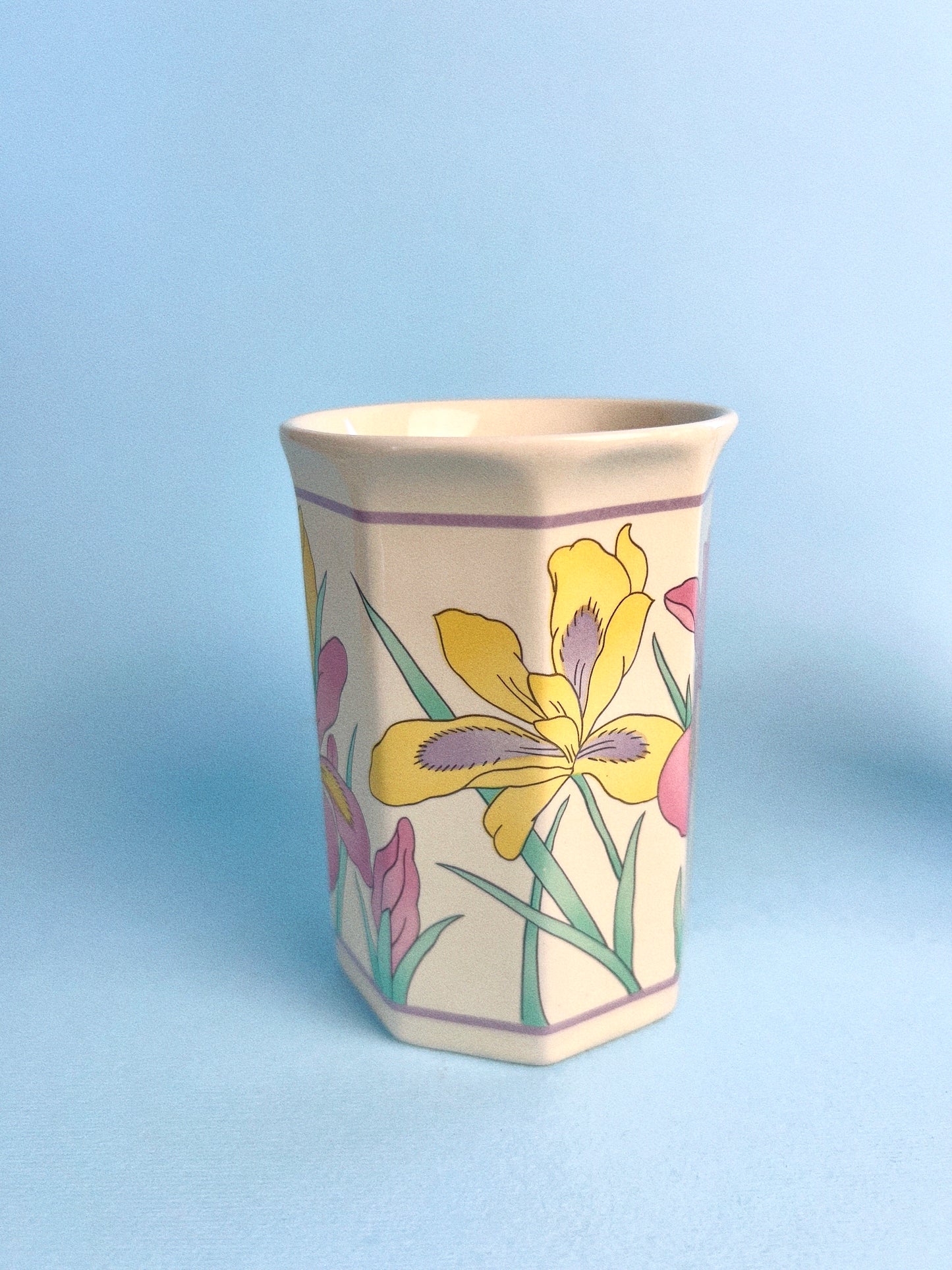 Pastel Iris Flower Octagonal Mugs, Set of 2