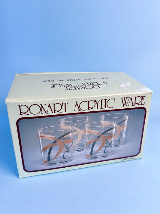 Vintage 'Ronart' Acrylic Ware Glasses, Set of 4 | Tranquil Pattern