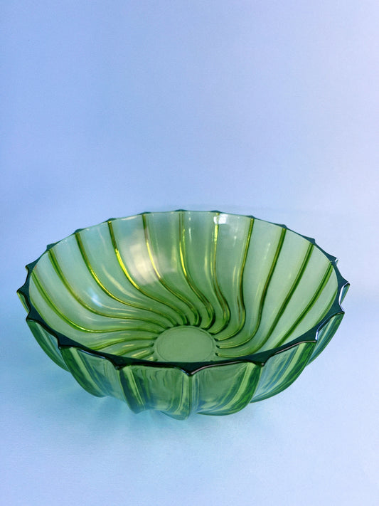 Vintage 'Hazel Atlas' Green Ribbed Depression Glass Bowl |