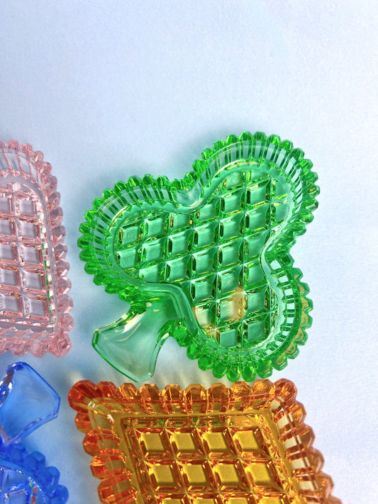 Vintage Bohemian Glass Card Suit Dishes, Set of 4