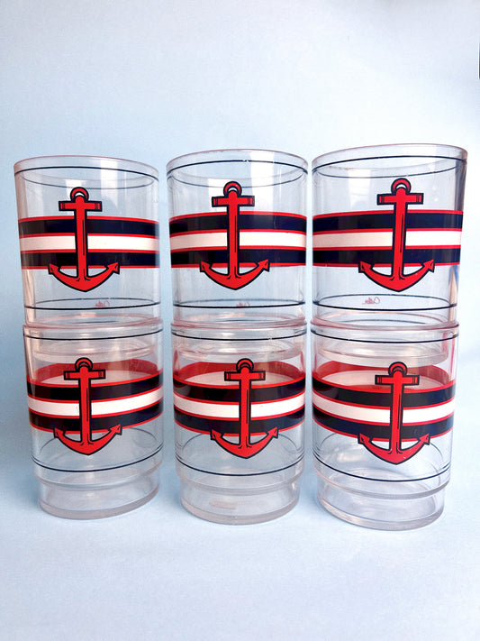 Vintage 'Culter' Anchor Acrylic Glasses, Set of 6