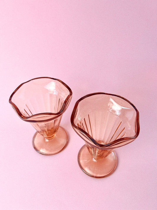 Vintage 'KIG' Icecream Sundae Glasses, Set of 2 | Pink