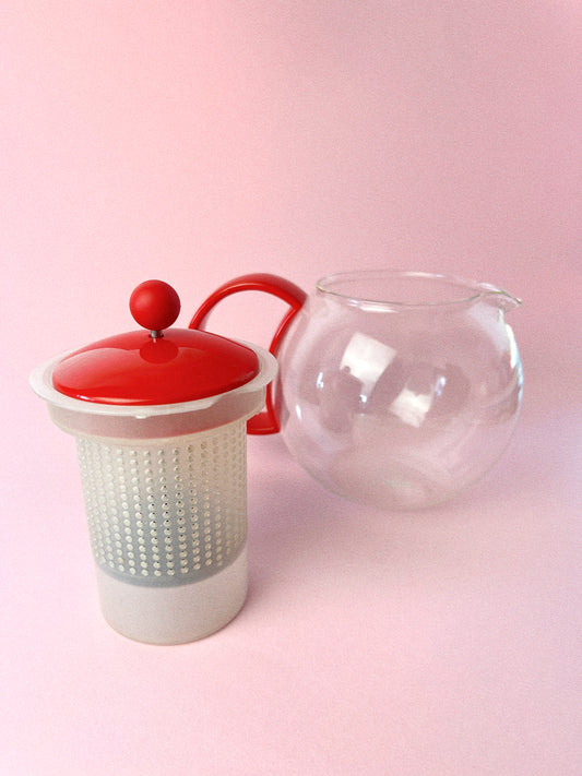 Vintage Assam Round Teapot Press with Infuser by Bodum | Red