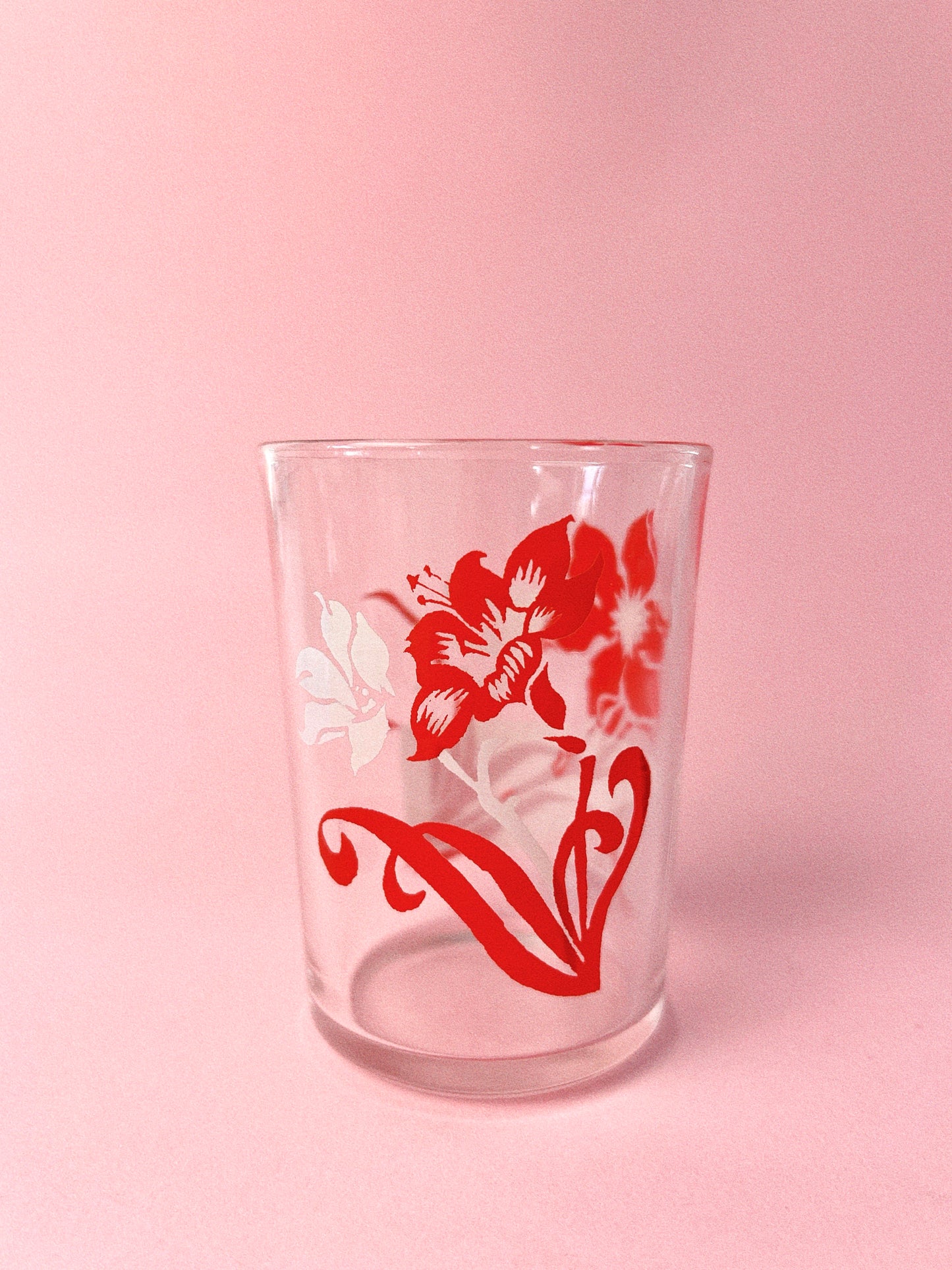 Vintage Midcentury Floral Juice Glasses, Set of 4 | Red + White