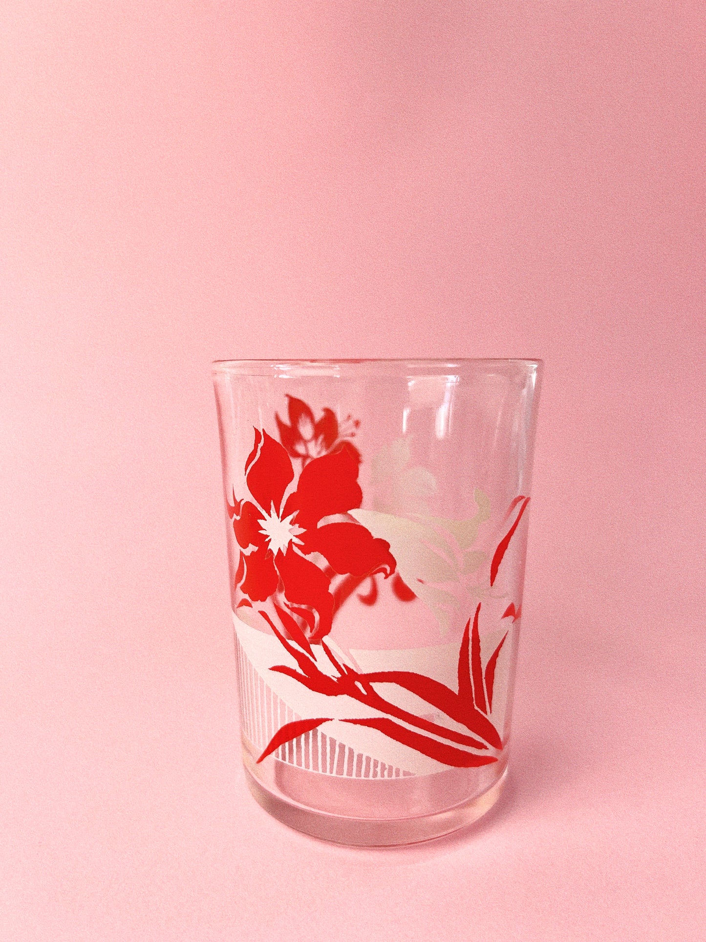Vintage Midcentury Floral Juice Glasses, Set of 4 | Red + White