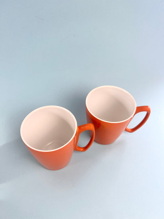 Vintage Ornamin Ware Melmac Mugs, Set of 2 | Orange