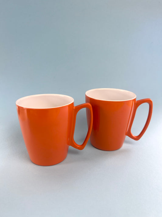 Vintage Ornamin Ware Melmac Mugs, Set of 2 | Orange