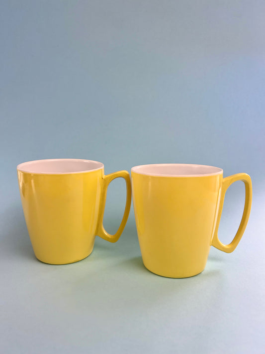 Vintage Ornamin Ware Melmac Mugs, Set of 2 | Yellow