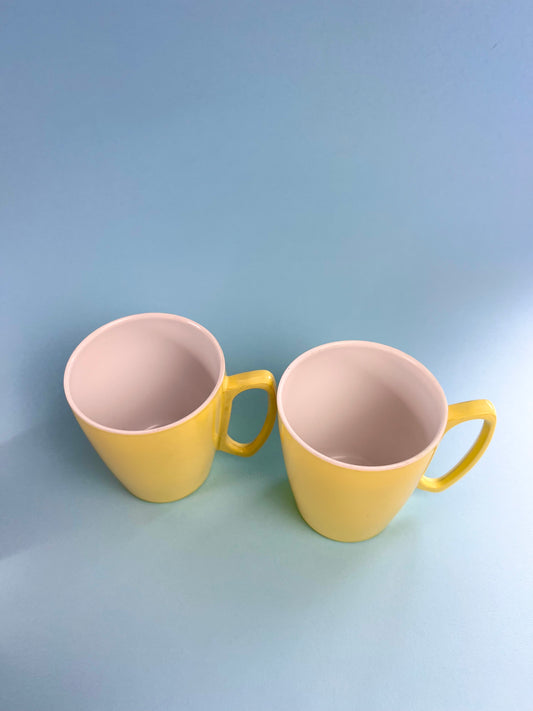 Vintage Ornamin Ware Melmac Mugs, Set of 2 | Yellow