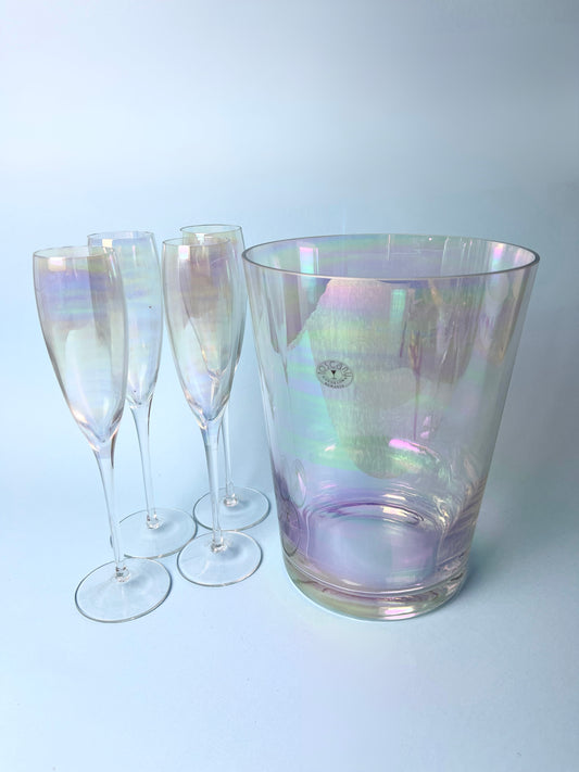 Vintage Rainbow Hand Blown, Toscany Collection - Lustre + Optic Crystal Champagne Bar Set