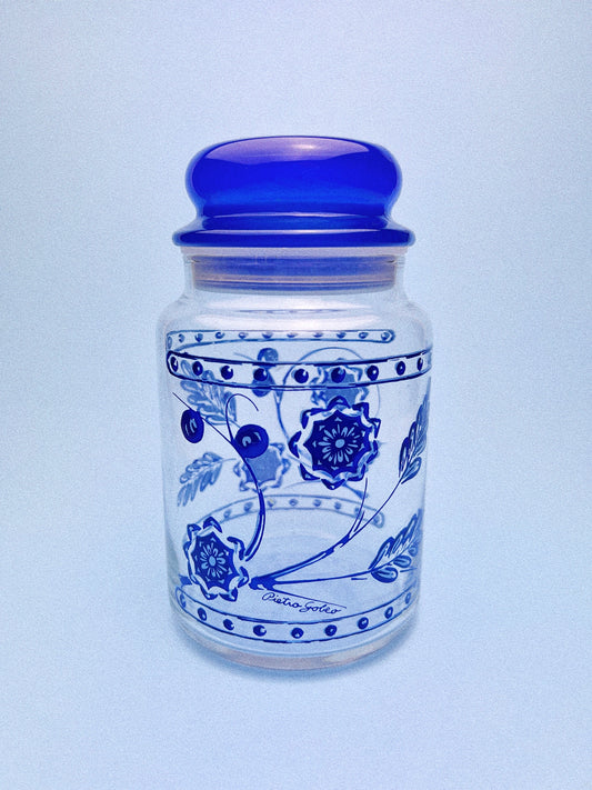 Vintage Pietro Gobeo Blue Floral Canister