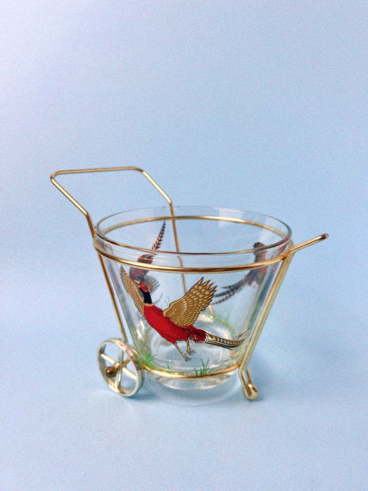 Pheasant Bar Set, 4 Glasses + Ice Bucket