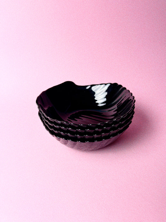 Vintage Arcoroc Coquillage Black Glass Shell Salad Bowls, Set of 4 | Luminarc