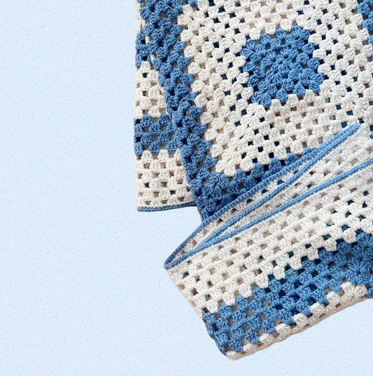 Vintage Knitted Afghan Blanket | Blue