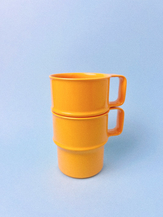 Vintage Marigold Yellow Melamine Coffee Mugs, Set of 2 | Mepal Rosti