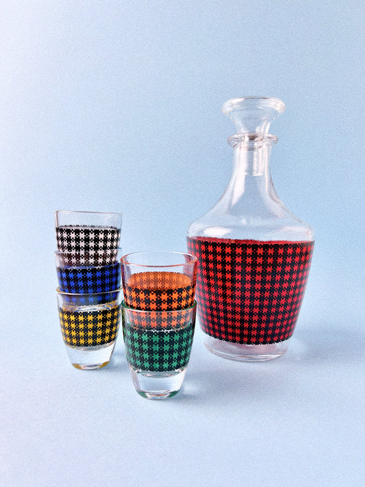 Paré Houndstooth Liqueur Decanter with 5 Shot Glasses