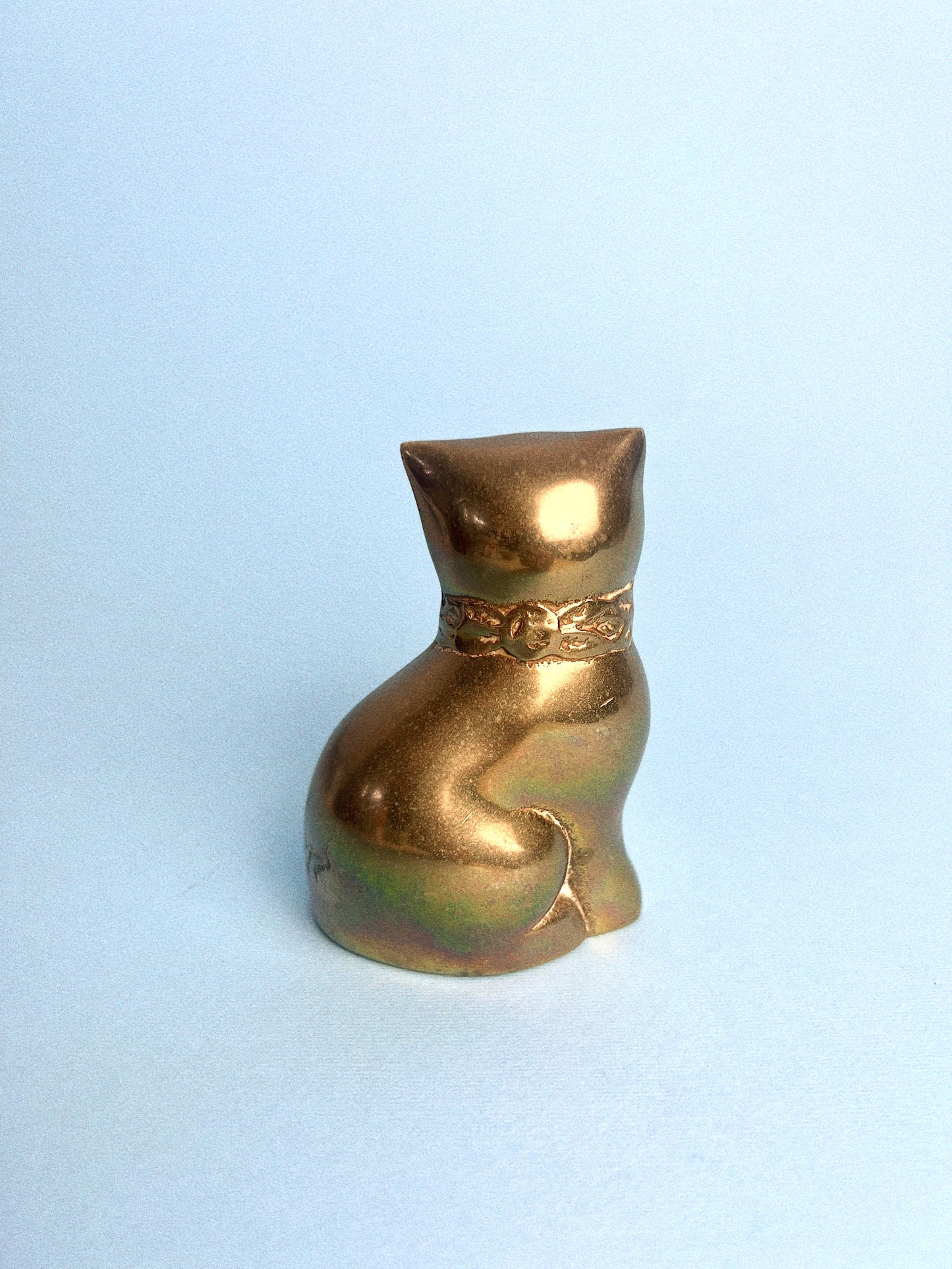 Vintage Brass Sitting Cat with Floral Collar