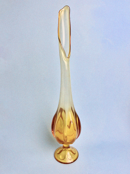 Vintage Viking Glass Amber 6 Petal Swung Vase