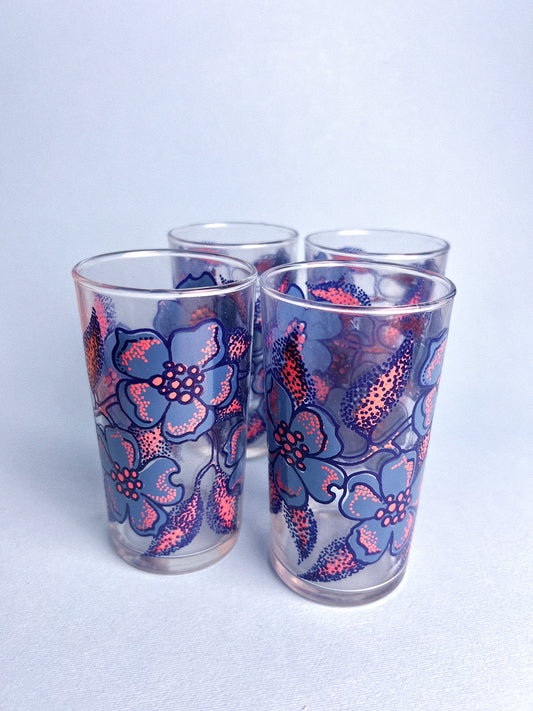 Vintage Dominion Glass Decorated Tumblers, Set of 4