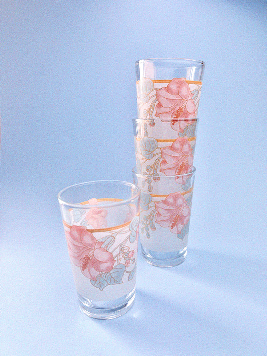 Vintage Hibiscus Juice Glasses, Set of 4