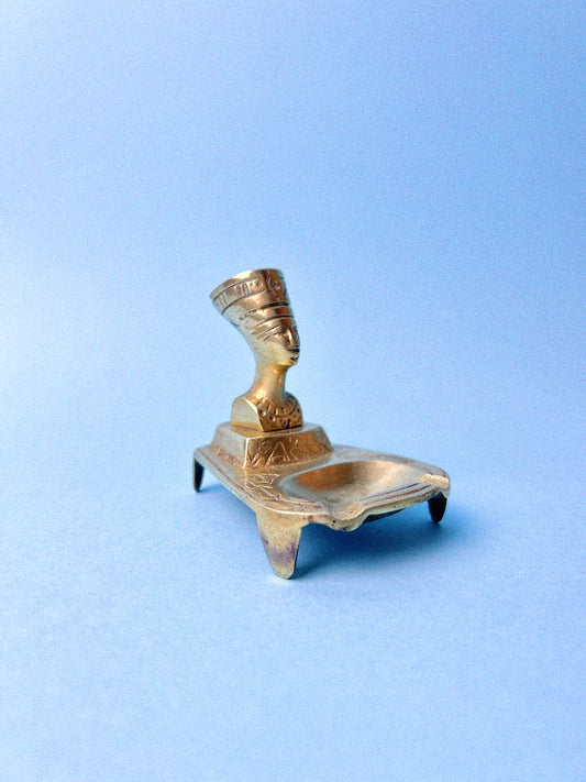 Vintage Egyptian Queen Nefertiti Bust Cast Brass Ashtray
