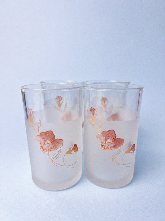 Vintage Frosted Floral Juice Glasses, Set of 4