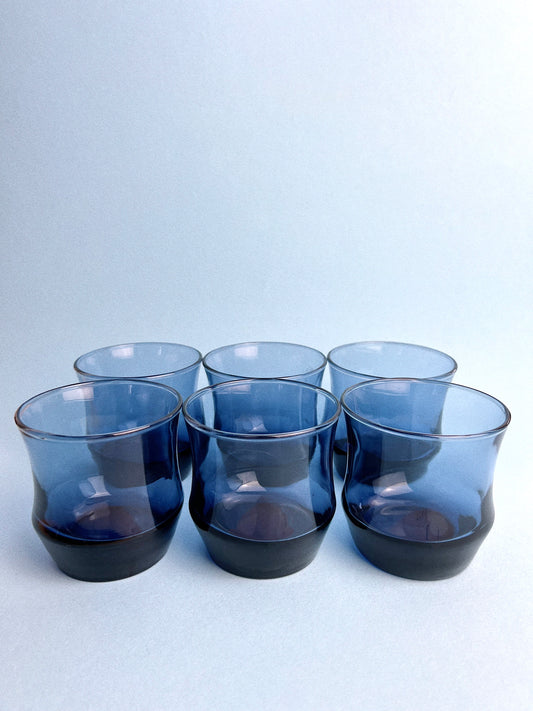 Vintage Libbey 'Apollo' Smoked Blue Glasses, Set of 6