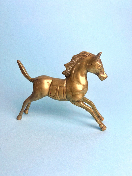 Vintage Brass Horse with Saddle