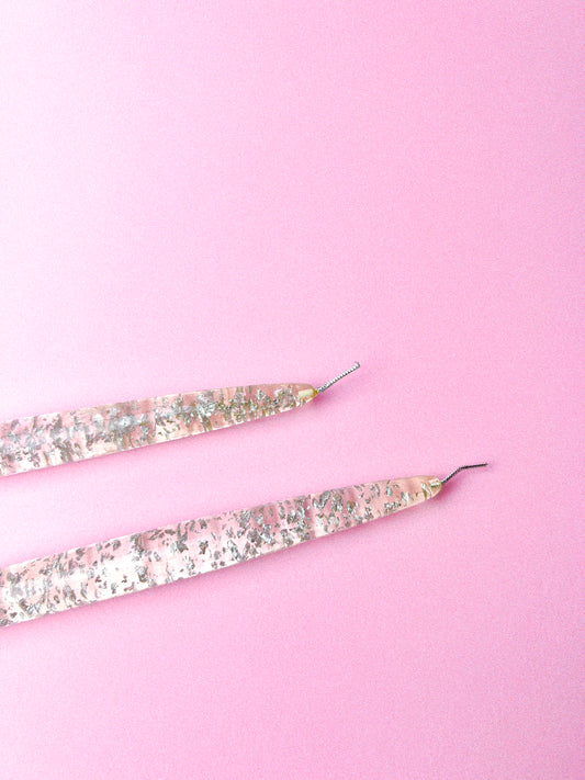 Vintage Lucite Candles with Silver Flecks, Set of 2