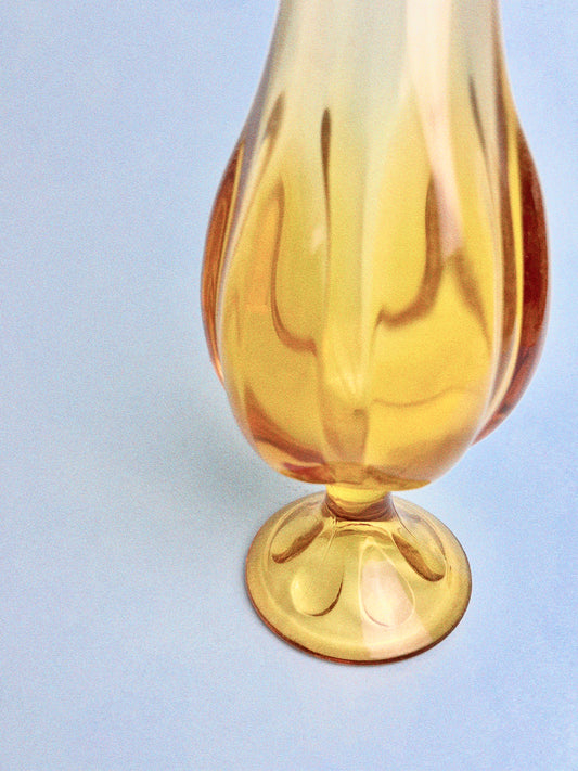 Vintage Viking Glass Amber 6 Petal Swung Vase