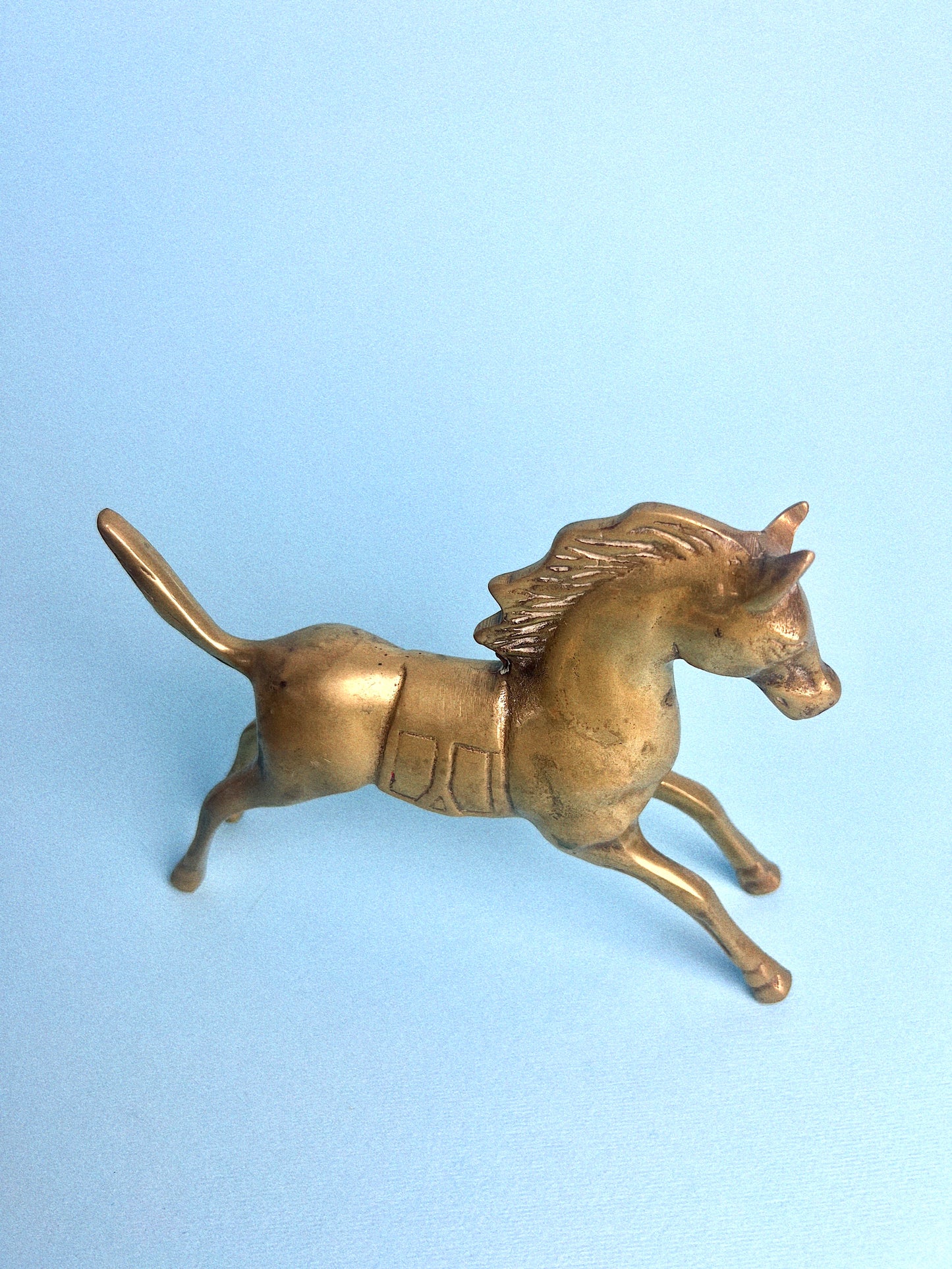 Vintage Brass Horse with Saddle