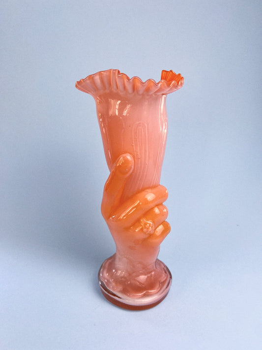 Vintage Hand Blown Glass Hand Holding Liberty Torch Vase