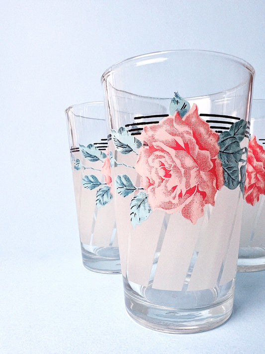 Vintage Rose Drinking Glasses, Set of 4